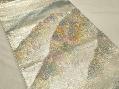 平和屋着物◎六通柄袋帯　重ね山風景樹林文　金銀糸　正絹　逸品　DABH2903qp