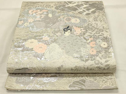 平和屋着物◎六通柄袋帯　唐織　雲取り平安人物花文　プラチナ箔　正絹　逸品　DABH2928qp
