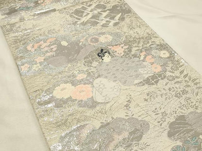平和屋着物◎六通柄袋帯　唐織　雲取り平安人物花文　プラチナ箔　正絹　逸品　DABH2928qp