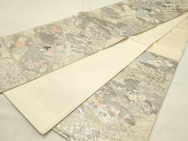 平和屋着物◎六通柄袋帯　唐織　雲取り平安人物花文　プラチナ箔　正絹　逸品　DABH2928qp