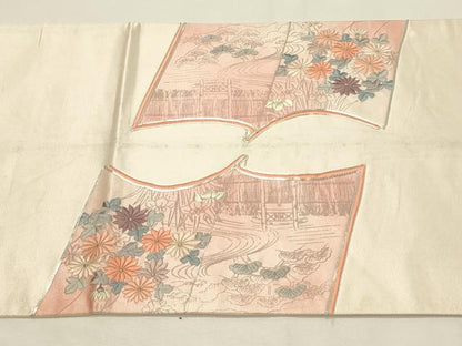 平和屋着物◎太鼓柄袋帯　駒刺繍　冊子飛鶴花文　金銀糸　正絹　逸品　DABH2929qp