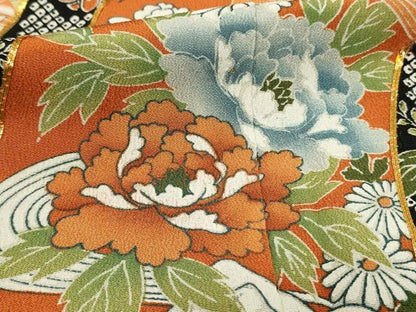 平和屋着物■豪華黒留袖　駒刺繍　絵巻花鳥文　金彩　正絹　逸品　DABH2935qp