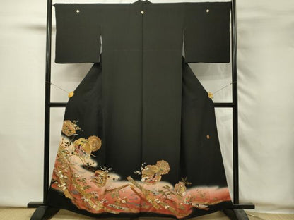 平和屋着物■豪華黒留袖　作家物　駒刺繍　人物花鳥文　鬘帯　暈し染め　金彩　正絹　逸品　DABH2936qp