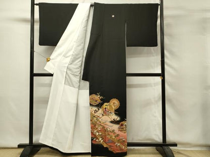 平和屋着物■豪華黒留袖　作家物　駒刺繍　人物花鳥文　鬘帯　暈し染め　金彩　正絹　逸品　DABH2936qp