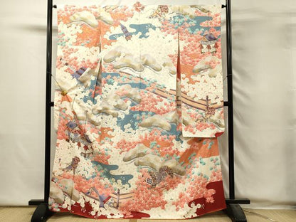 平和屋着物■豪華振袖　駒刺繍　楽器風景花文　鼓　金彩　正絹　逸品　DABH2941qp