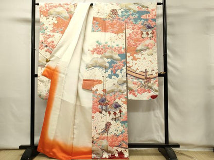 平和屋着物■豪華振袖　駒刺繍　楽器風景花文　鼓　金彩　正絹　逸品　DABH2941qp