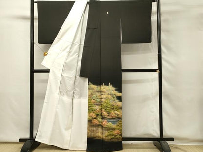 平和屋着物■豪華黒留袖　風景樹林文　暈し染め　金彩　正絹　逸品　DABH2945qp