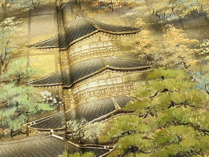 平和屋着物■豪華黒留袖　風景樹林文　暈し染め　金彩　正絹　逸品　DABH2945qp