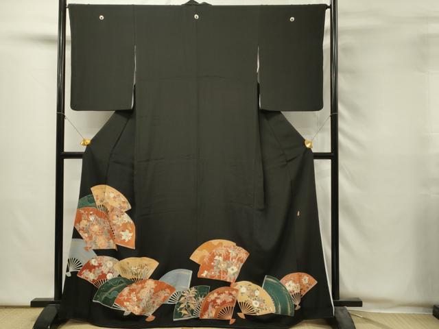 平和屋着物■豪華黒留袖　作家物　扇面花鳥文　金彩　正絹　逸品　DABH2951qp
