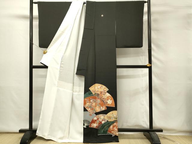 平和屋着物■豪華黒留袖　作家物　扇面花鳥文　金彩　正絹　逸品　DABH2951qp