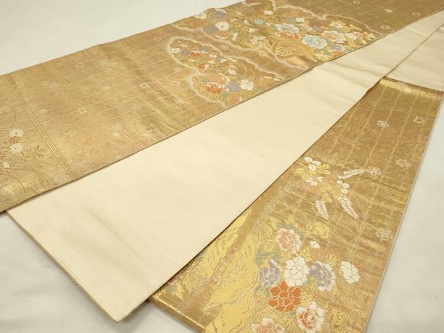 平和屋着物◎西陣　服部織物謹製　六通柄袋帯　雲取花車文様　金糸　正絹　逸品　DABH2958qp