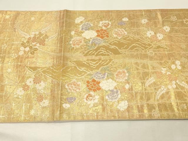 平和屋着物◎西陣　服部織物謹製　六通柄袋帯　雲取花車文様　金糸　正絹　逸品　DABH2958qp