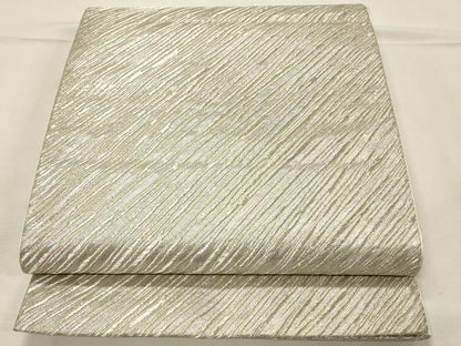 平和屋着物◎六通柄袋帯　斜線文　銀糸　正絹　逸品　DABH2963qp