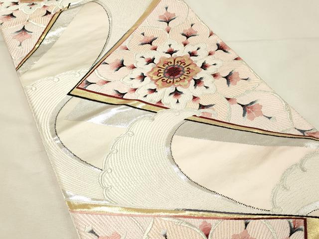 平和屋着物◎六通柄袋帯　唐織　立波花文　金銀糸　きぬがさ　正絹　逸品　未使用　DABH2964qp