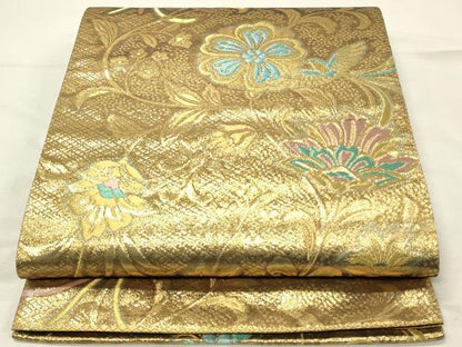 平和屋着物◎六通柄袋帯　更紗花鳥文　金糸　正絹　逸品　DABH2970qp