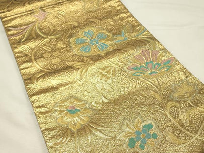 平和屋着物◎六通柄袋帯　更紗花鳥文　金糸　正絹　逸品　DABH2970qp