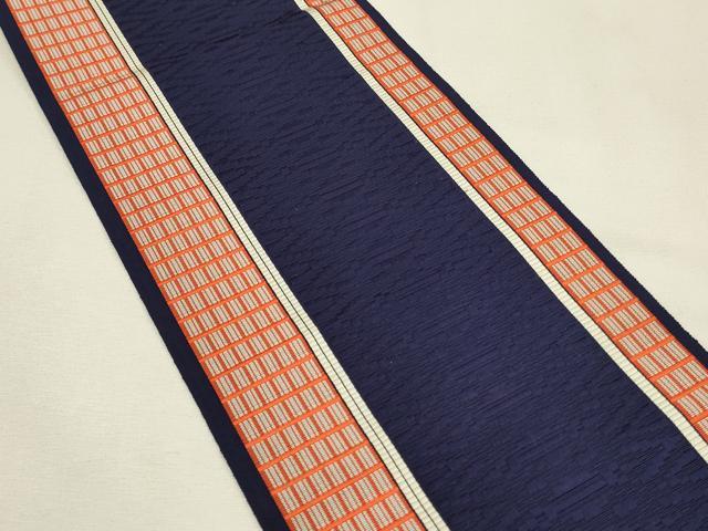 平和屋着物◎本場筑前博多織　半幅帯　抽象間道　一重帯　正絹　逸品　DABH2984qp