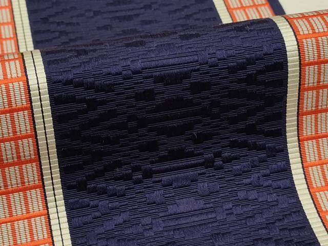 平和屋着物◎本場筑前博多織　半幅帯　抽象間道　一重帯　正絹　逸品　DABH2984qp