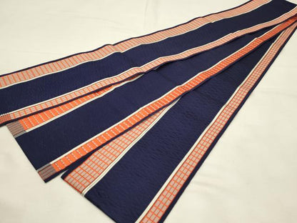 平和屋着物◎本場筑前博多織　半幅帯　抽象間道　一重帯　正絹　逸品　DABH2984qp
