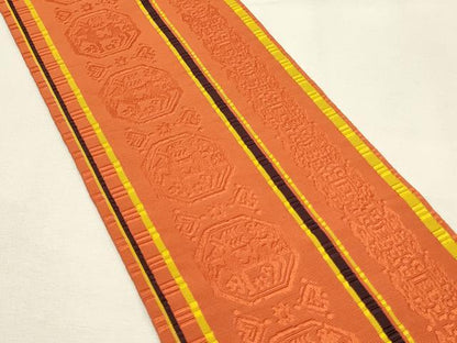 平和屋着物◎本場筑前博多織　半幅帯　刺繍　刺繍　蜀江動物間道　証紙付き　正絹　逸品　DABH2987qp
