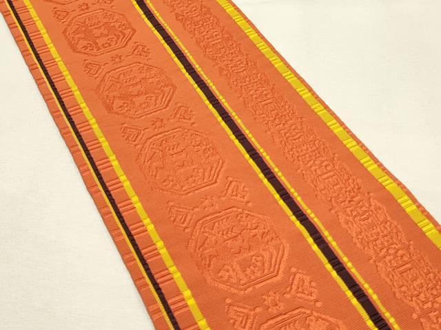 平和屋着物◎本場筑前博多織　半幅帯　刺繍　刺繍　蜀江動物間道　証紙付き　正絹　逸品　DABH2987qp