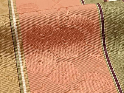 平和屋着物◎本場筑前博多織　半幅帯　草花間道　証紙付き　正絹　逸品　DABH2991qp