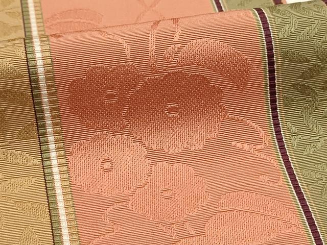 平和屋着物◎本場筑前博多織　半幅帯　草花間道　証紙付き　正絹　逸品　DABH2991qp
