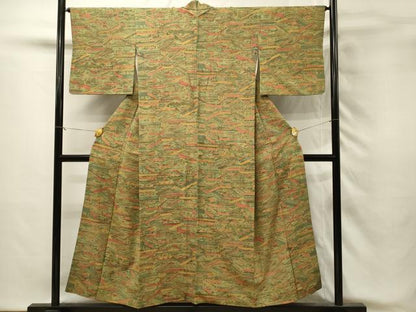 平和屋着物■上質な小紋　渡橋風景文　お召縮緬　正絹　逸品　DABH3038qp