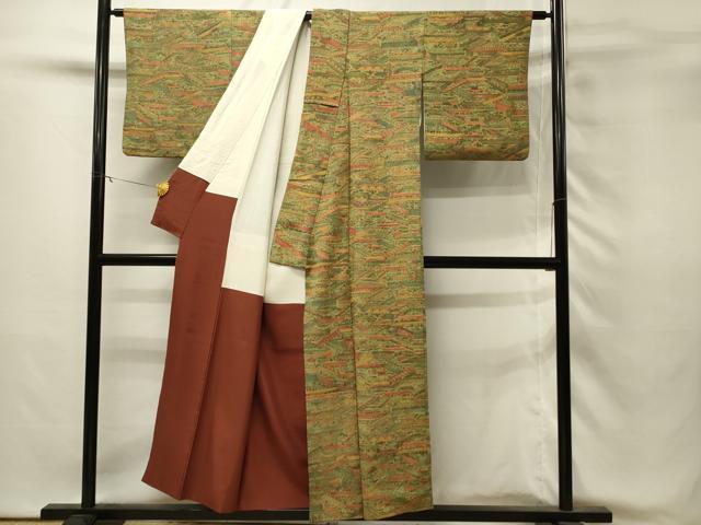 平和屋着物■上質な小紋　渡橋風景文　お召縮緬　正絹　逸品　DABH3038qp