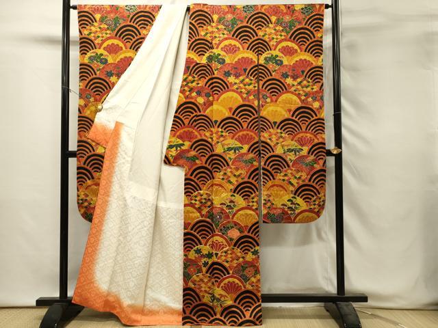平和屋着物■豪華振袖　駒刺繍　青海波花文　金彩　正絹　逸品　DABH3039qp