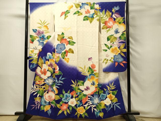 平和屋着物■豪華振袖　駒刺繍　草花文　暈し染め　金彩　正絹　逸品　DABH3051qp