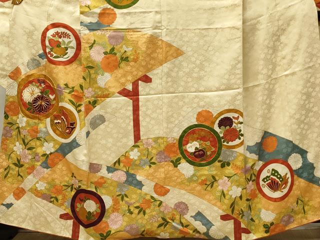 平和屋着物■豪華振袖　駒刺繍　渡橋花蝶丸文　金彩　正絹　逸品　DABH3052qp