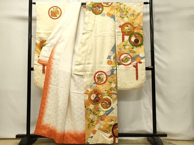 平和屋着物■豪華振袖　駒刺繍　渡橋花蝶丸文　金彩　正絹　逸品　DABH3052qp