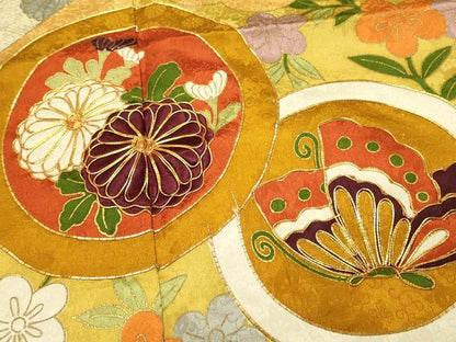 平和屋着物■豪華振袖　駒刺繍　渡橋花蝶丸文　金彩　正絹　逸品　DABH3052qp