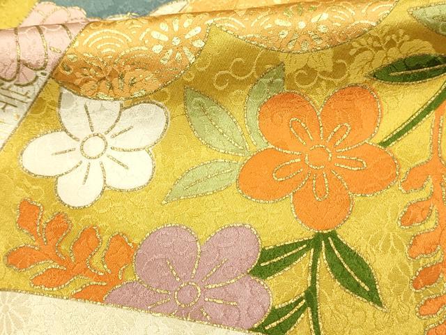 平和屋着物■豪華振袖　駒刺繍　渡橋花蝶丸文　金彩　正絹　逸品　DABH3052qp