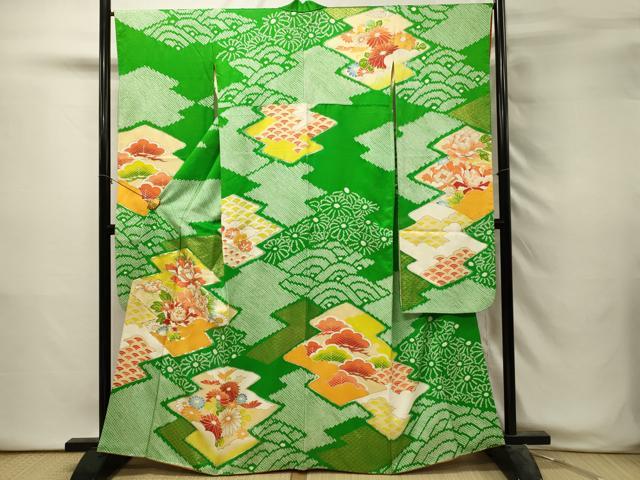 平和屋着物■豪華振袖　駒刺繍　絞り　松皮菱花松文　牡丹　金彩　正絹　逸品　DABH3053qp