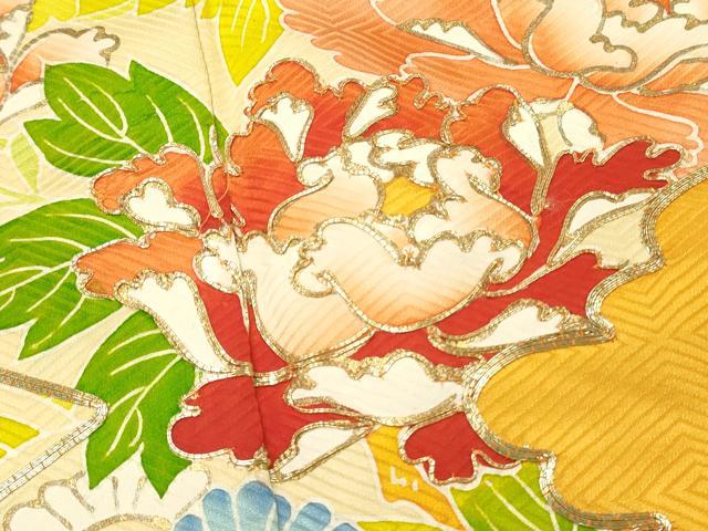 平和屋着物■豪華振袖　駒刺繍　絞り　松皮菱花松文　牡丹　金彩　正絹　逸品　DABH3053qp
