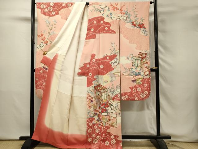 平和屋着物■豪華振袖　絞り　御所車花文　金彩　正絹　逸品　DABH3054qp