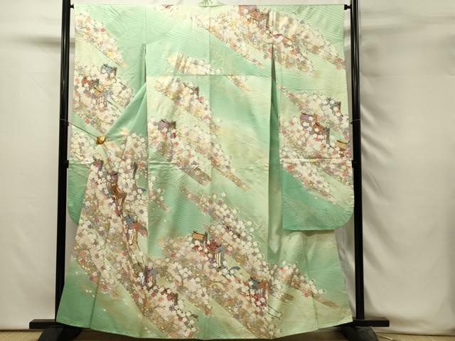平和屋着物■豪華振袖　駒刺繍　御所車花文　暈し染め　金銀彩　正絹　逸品　DABH3063qp