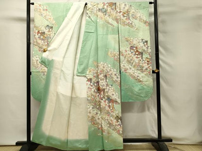 平和屋着物■豪華振袖　駒刺繍　御所車花文　暈し染め　金銀彩　正絹　逸品　DABH3063qp