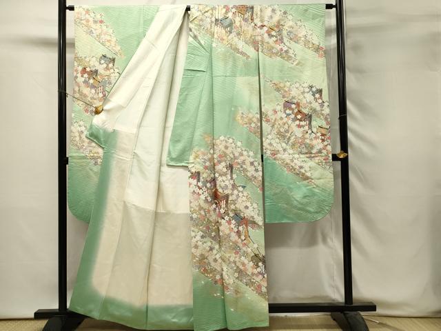 平和屋着物■豪華振袖　駒刺繍　御所車花文　暈し染め　金銀彩　正絹　逸品　DABH3063qp