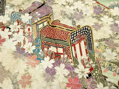 平和屋着物■豪華振袖　駒刺繍　御所車花文　暈し染め　金銀彩　正絹　逸品　DABH3063qp