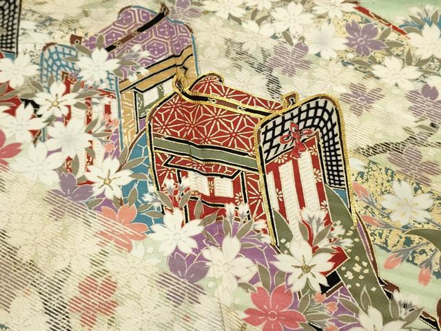 平和屋着物■豪華振袖　駒刺繍　御所車花文　暈し染め　金銀彩　正絹　逸品　DABH3063qp