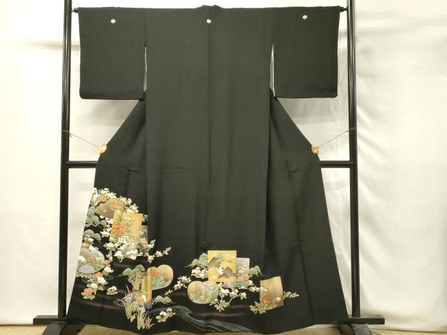 平和屋着物■豪華黒留袖　色紙草花文　暈し染め　金銀彩　正絹　逸品　DABH3071qp