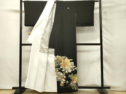 平和屋着物■豪華黒留袖　色紙草花文　暈し染め　金銀彩　正絹　逸品　DABH3071qp