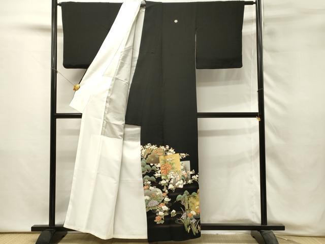 平和屋着物■豪華黒留袖　色紙草花文　暈し染め　金銀彩　正絹　逸品　DABH3071qp
