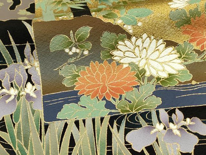 平和屋着物■豪華黒留袖　色紙草花文　暈し染め　金銀彩　正絹　逸品　DABH3071qp