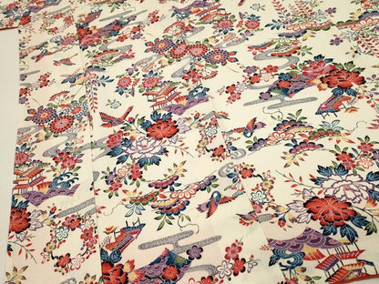 平和屋着物■上質な小紋　型染め　風景花鳥文　牡丹　鬼しぼ縮緬　正絹　逸品　DABH3074qp