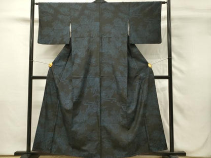 平和屋着物■上質な紬　風景花文　黒地　正絹　逸品　DABH3077qp