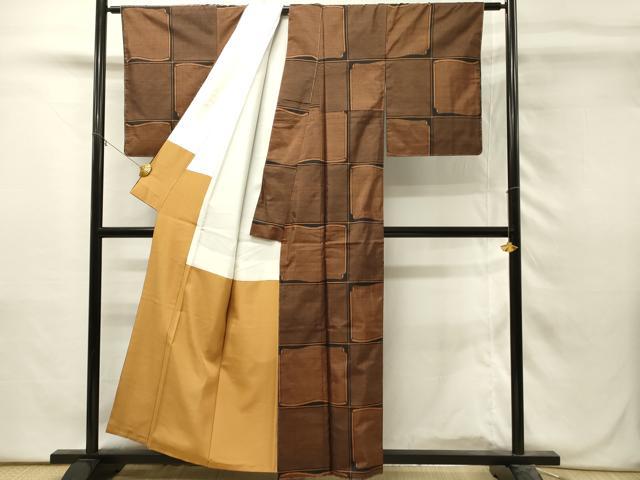 平和屋着物■本場大島紬　9マルキ　幾何学文　正絹　逸品　未使用　DABH3079qp